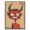 Grinning devil as a stamp