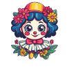 Clown girl with flowers