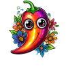 Bunte Chili mit Blumen