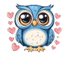 Blue Owl with Hearts