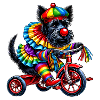 Clown terrier sur tricycle