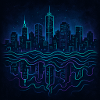 Neon Skyline with Reflection