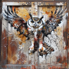 Graffiti ugle flyvning rust metal urban gadekunst