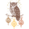 Halloween Owl with Pumpkins & Stars