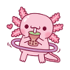 Carino Axolotl che beve il tè Boba mentre fa hooping