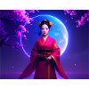 Asian,Geisha,Japan, Moon,Sakura