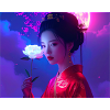 Asian,Geisha,Japan,Moon,Peony