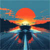 Boot im Sonnenuntergang