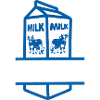 Blauer Milchkarton mit Kuh-eigenem Text