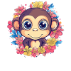 Cheerful monkey with flowers