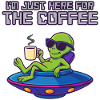 Coffee-loving alien in UFO