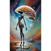 Surreal Cosmic Woman with Brain-Mushroom
