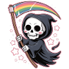 Niedlicher Sensenmann mit Regenbogen