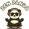 Zen Panda mit Skateboard und Kopfhörern
