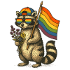 Waschbär Pride mit Regenbogenflagge