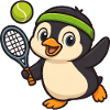 Simpatico pinguino tennista cartone animato gioia sport