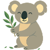 Smiling koala with eucalyptus