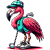 Cool flamingo playing golf