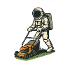 Astronaut mowing the lawn