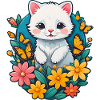 White kitten with flowers
