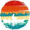 Retro Lake Sunset Silhouette