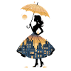 Silhouette urbaine avec parapluie et