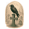Moonlit Graveyard Raven Illustration