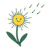 Soleil souriant avec des rayons de fleurs