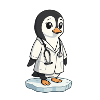 Pflege-Pinguin im Arztkittel