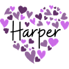 Harper Name Design with Heart-Shaped purple Hearts