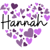Hannah Name Design with Heart-Shaped purple Hearts