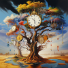 Clocks Tree Time Landscape Surreal
