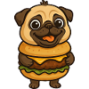 Lustiger Mops mit Hamburger Cheeseburger Fabeltier