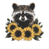 Raccoon with sunflowers