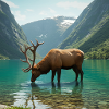 Alpenhirsch am ruhigen See