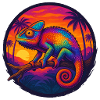 Psychedelic chameleon at sunset