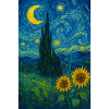 Starry night with sunflowers