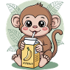 Cartoon Monkey Drinking Banana Milk Cute Animal