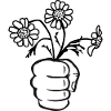 Faust/Hand mit Blumenstrauß