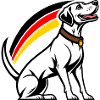Hund mit Regenbogen im Comic-Stil