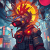 Futuristic robot in Asian city