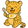 Happy baby cheetah feeding