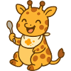Laughing baby giraffe feeding