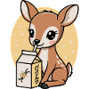 Cervo kawaii che beve latte alla vaniglia cartone animato animale