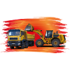 Laster und Bagger auf rot