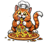 Funny cat eating pizza