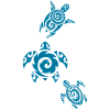 Three blue sea turtles