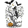 Hexeneule im Baum mit Kürbis - Halloween