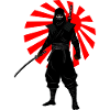 Ninja-Kampfhaltung mit roter Kampfflagge