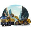 Bagger mit LKW im Steinbruch